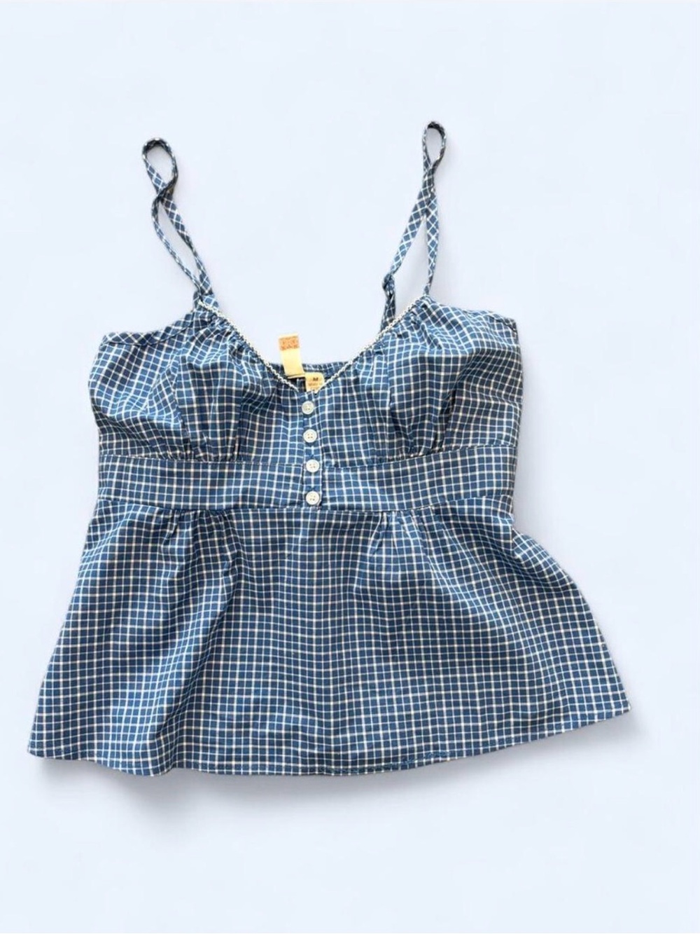 💜$5 BUNDLED- Blue Checkered Spaghetti Strap Peplum Top